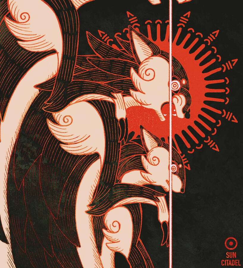 A piece regarding generational trauma, mixed with stylistic aspects of indigenous Central American influences.